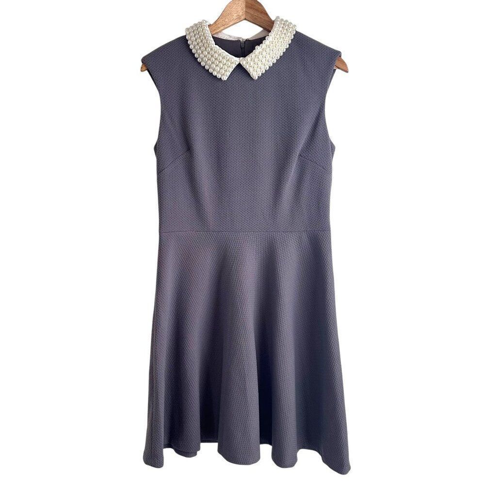 Betsey Johnson Grey Pearl Collar Sleeveless Dress Size 10